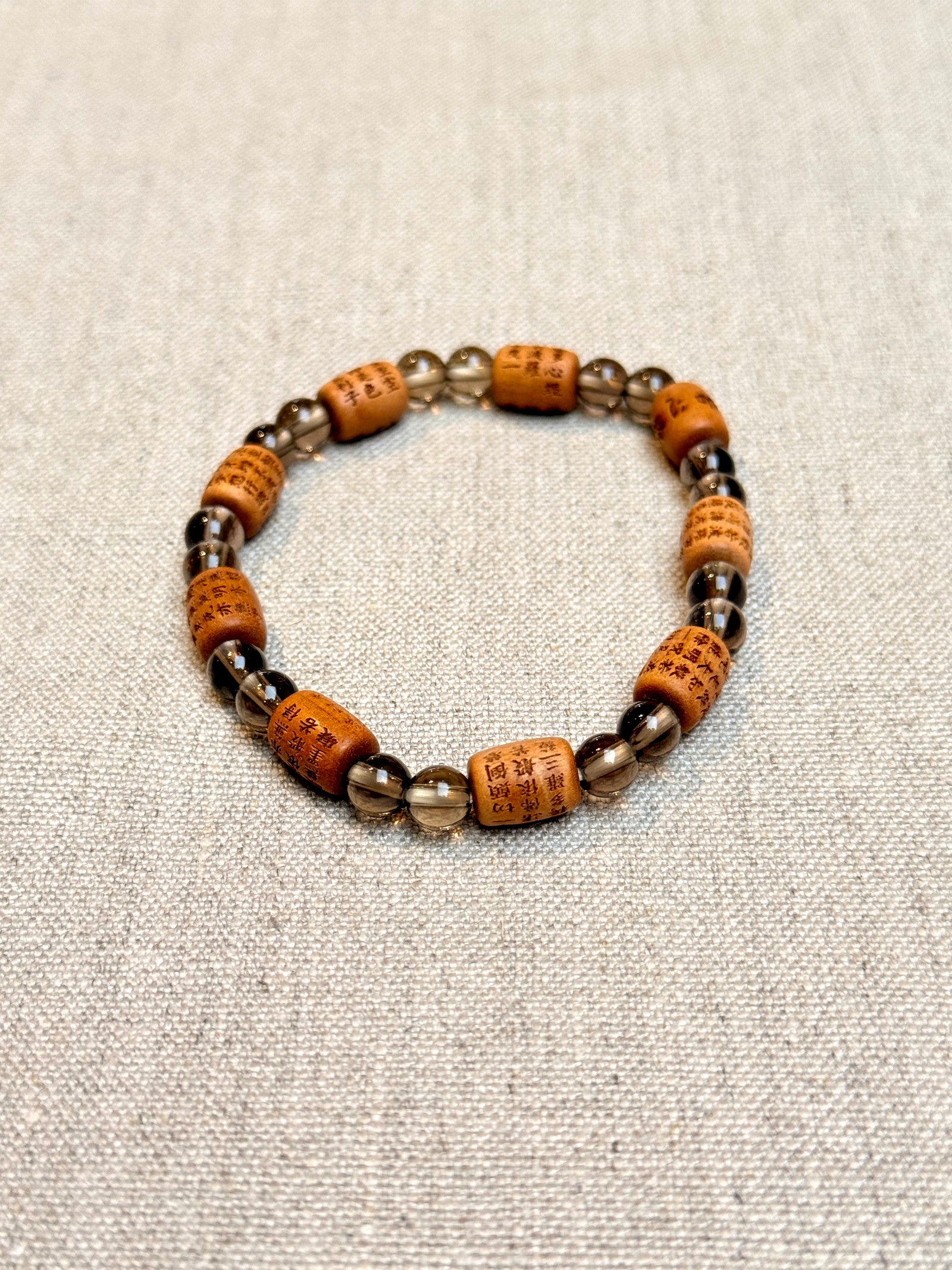 Buddhist-bracelet-sandalwood-Smokey-quartz