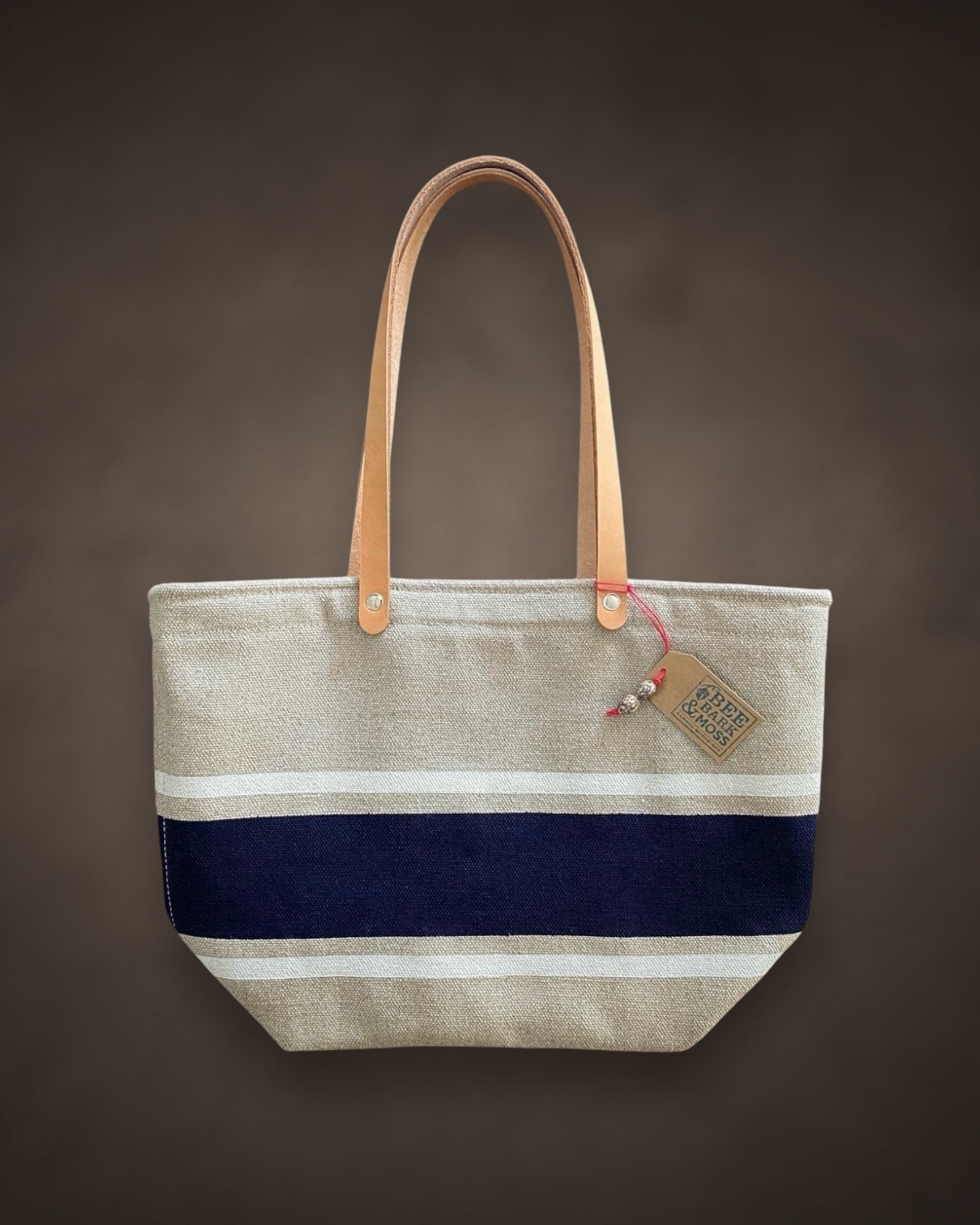 Hemp market bag navy/white stripes S