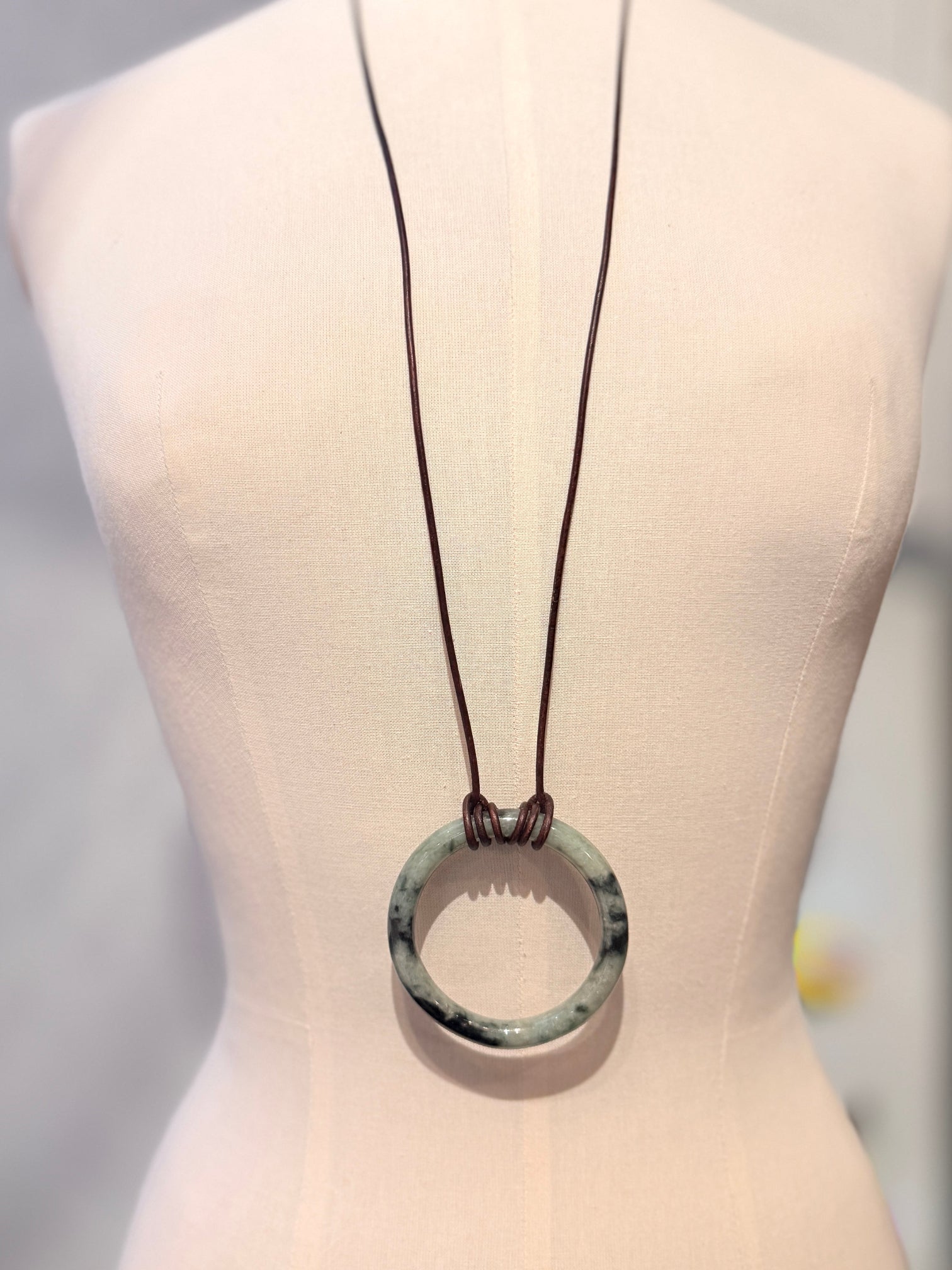 Jade Ring necklace Dk Green