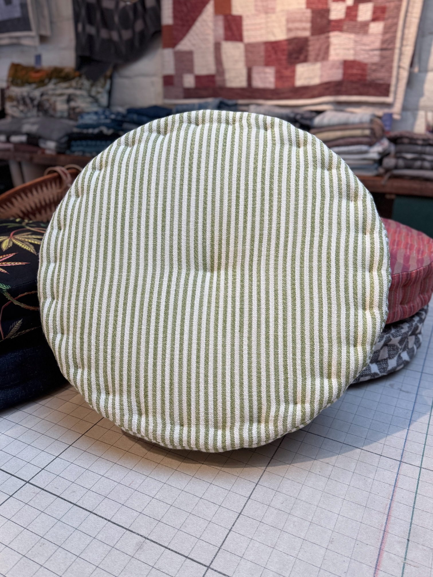Meditation cushion green stripes