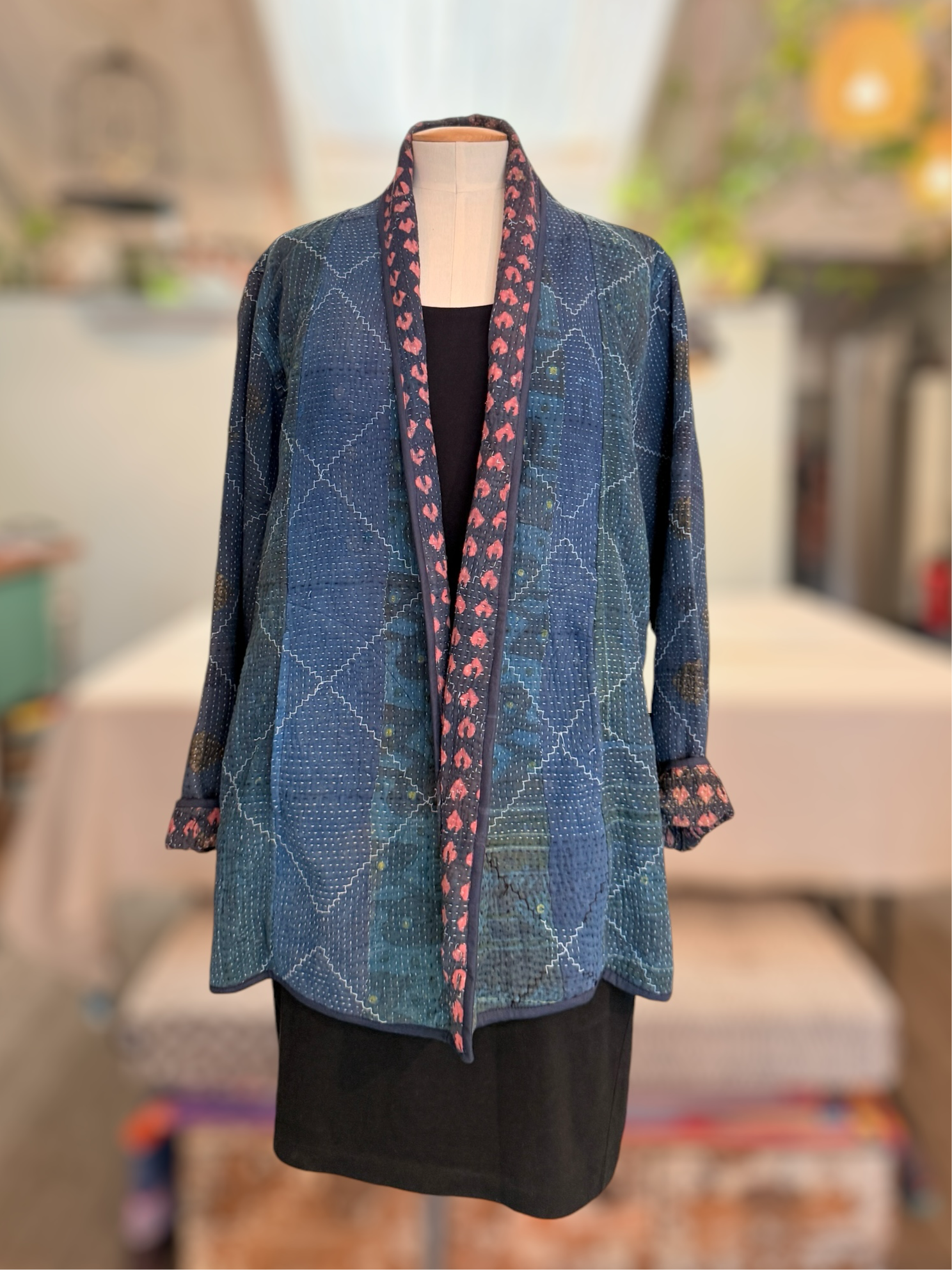 Nuovo coat Navy Diamond Stitching