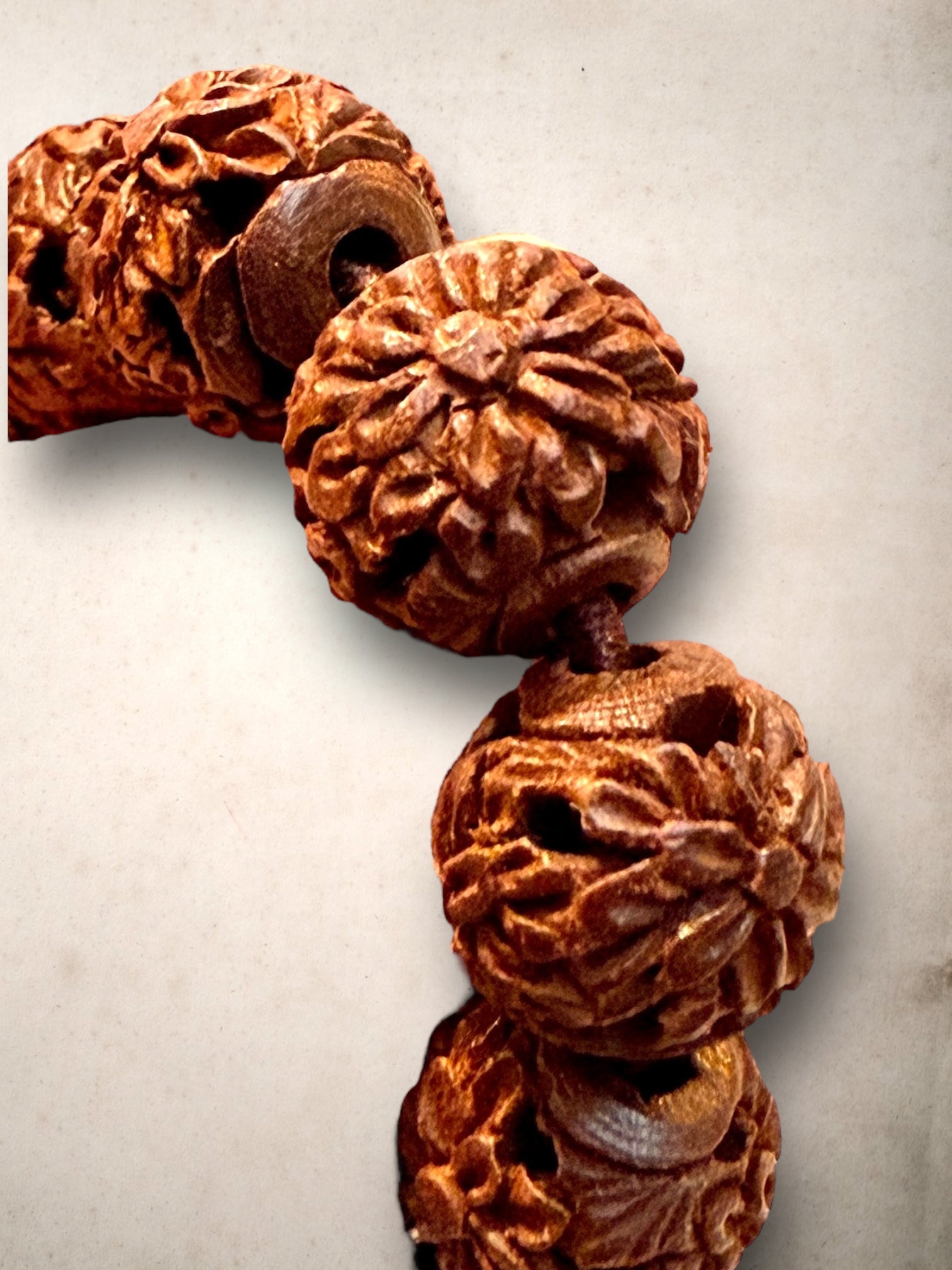 Buddhist Bracelet Chrysanthemum bead detail