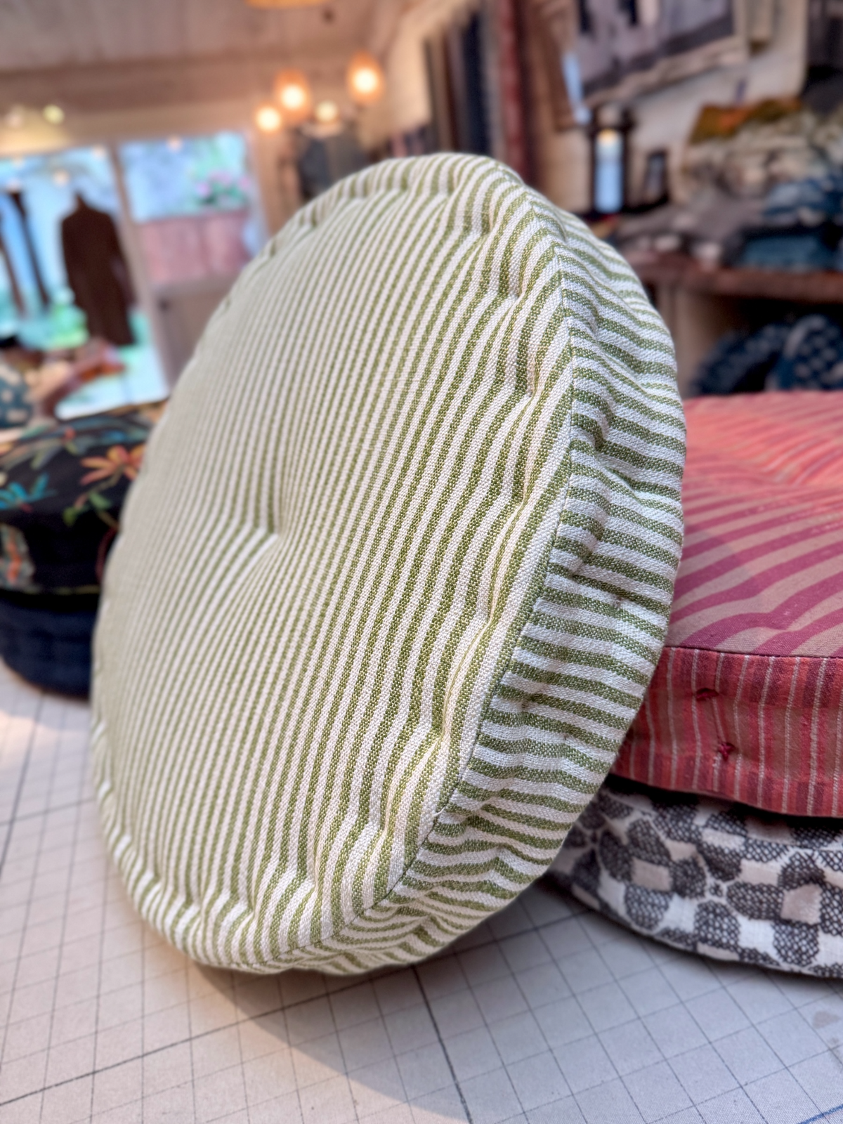 Meditation Cushion • Green Stripes