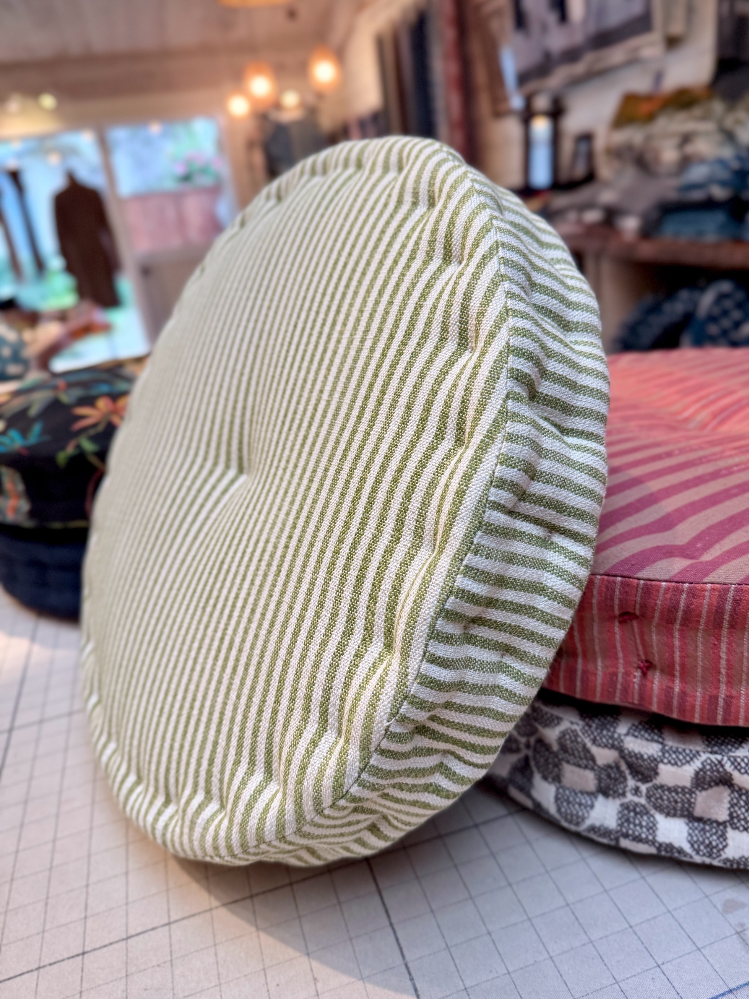 Meditation Cushion • Green Stripes