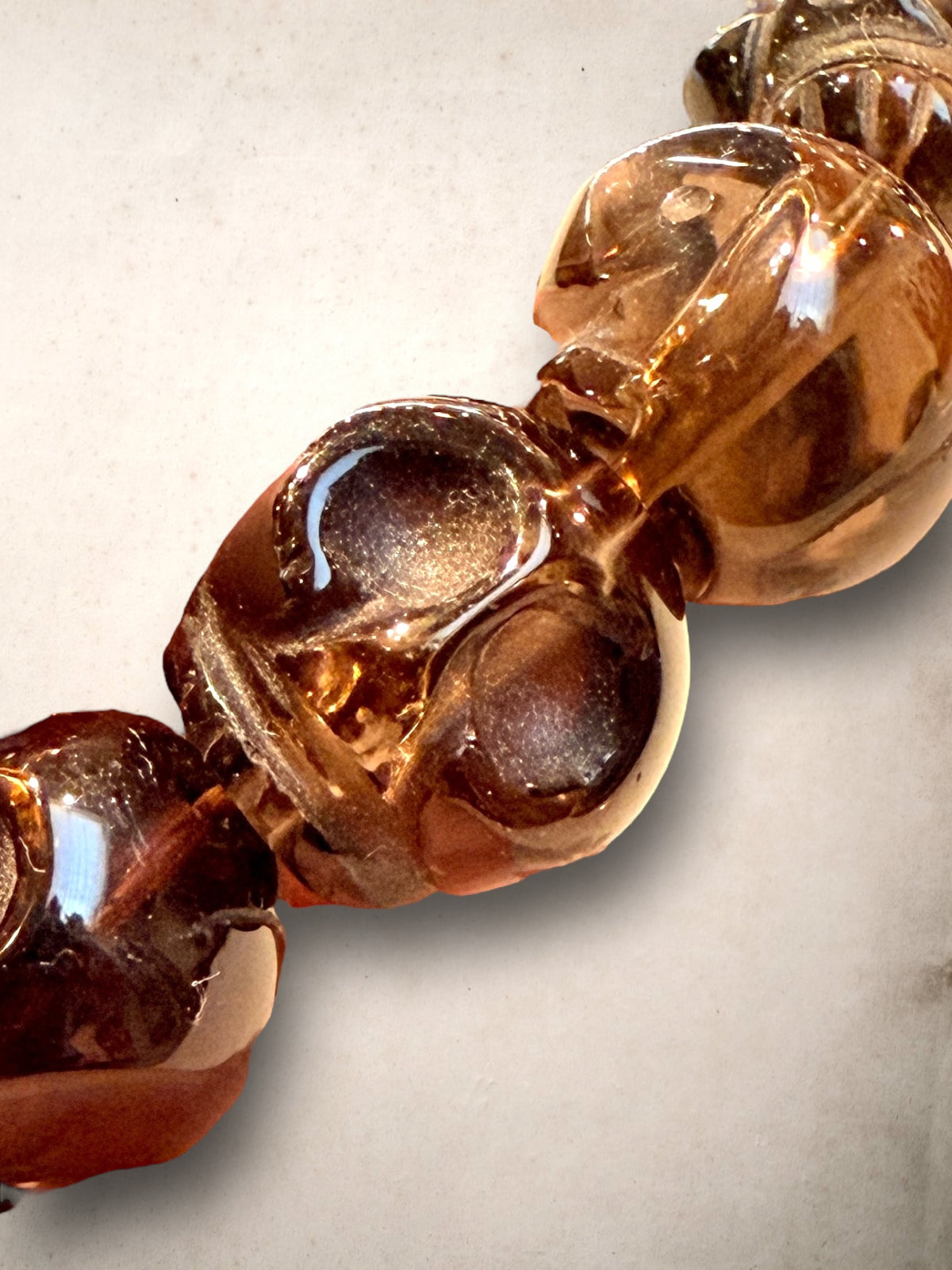 Buddhist Bracelet Smokey Quarts skull detail