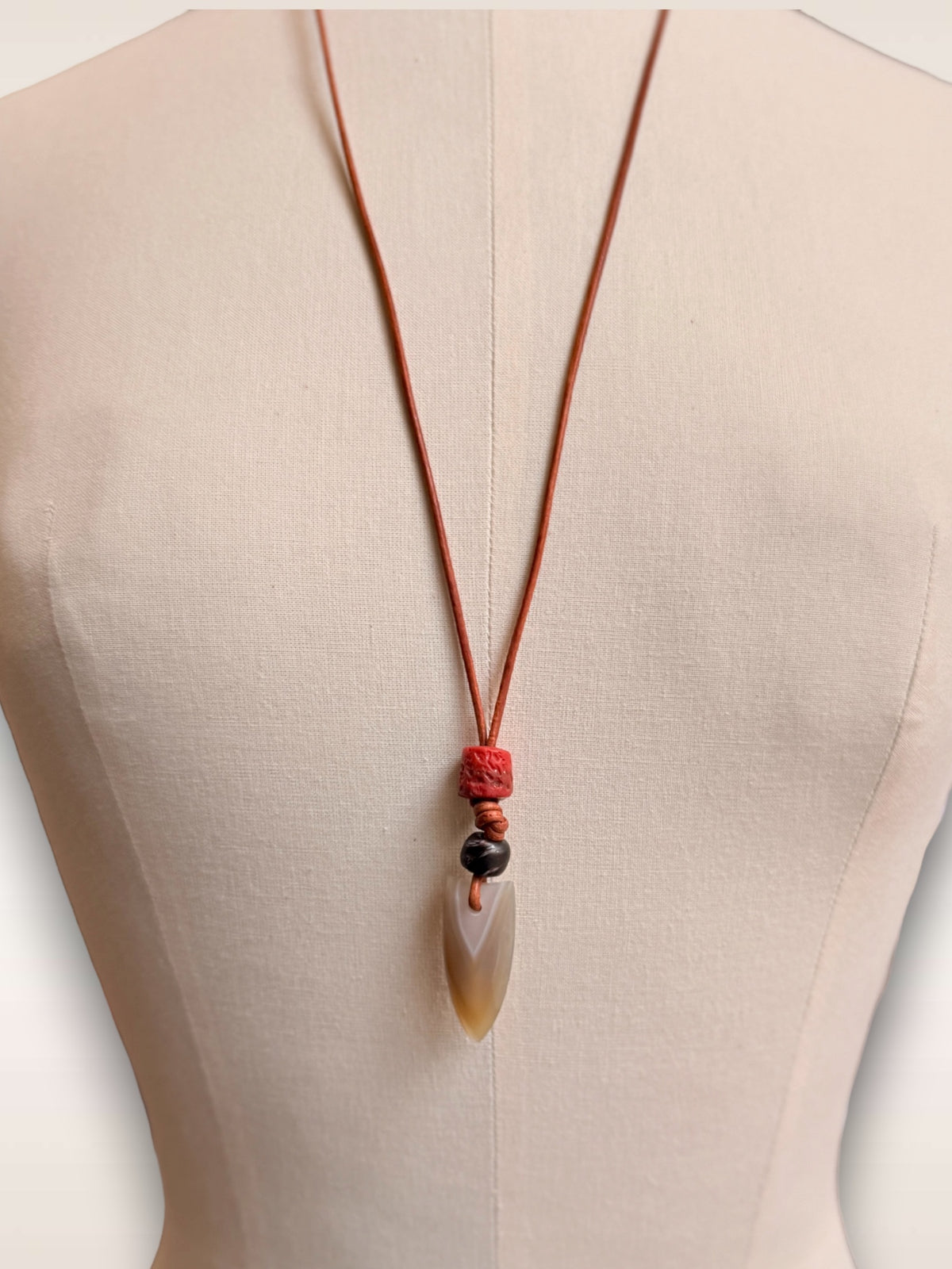 Agate &amp; Glass beads on leather cord