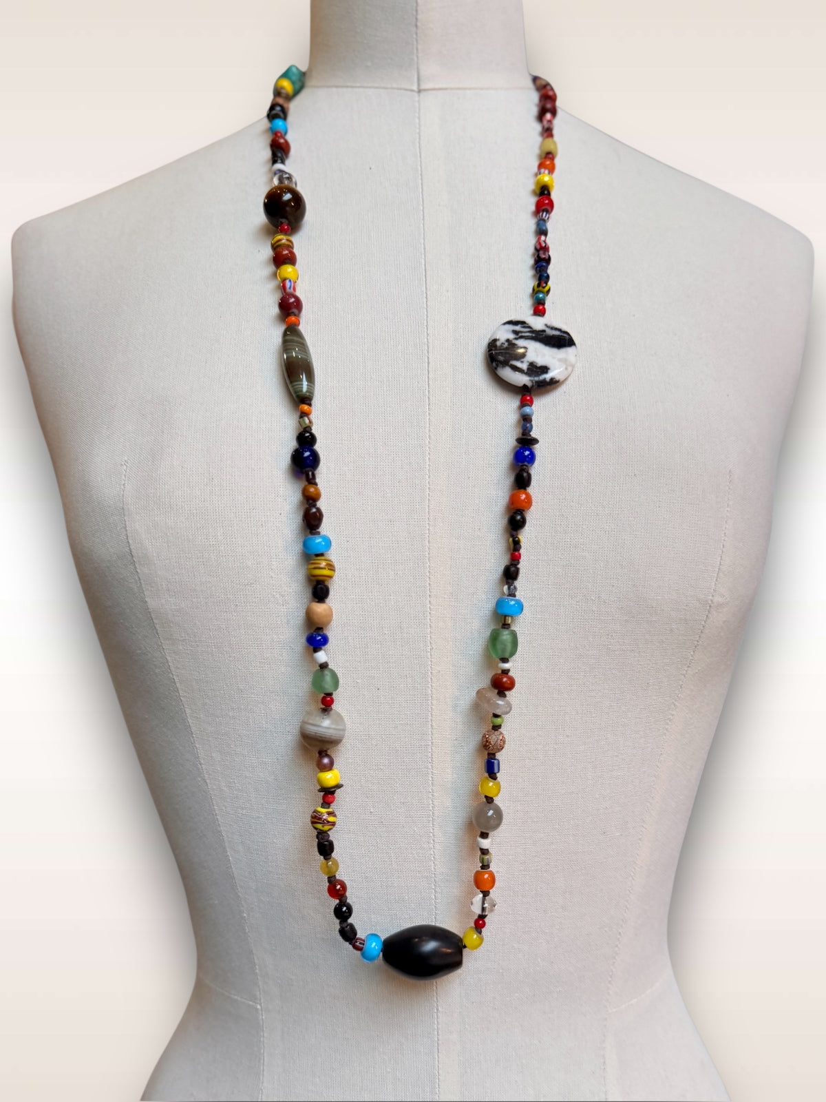 Antique Mixed Glass w/disk necklace B