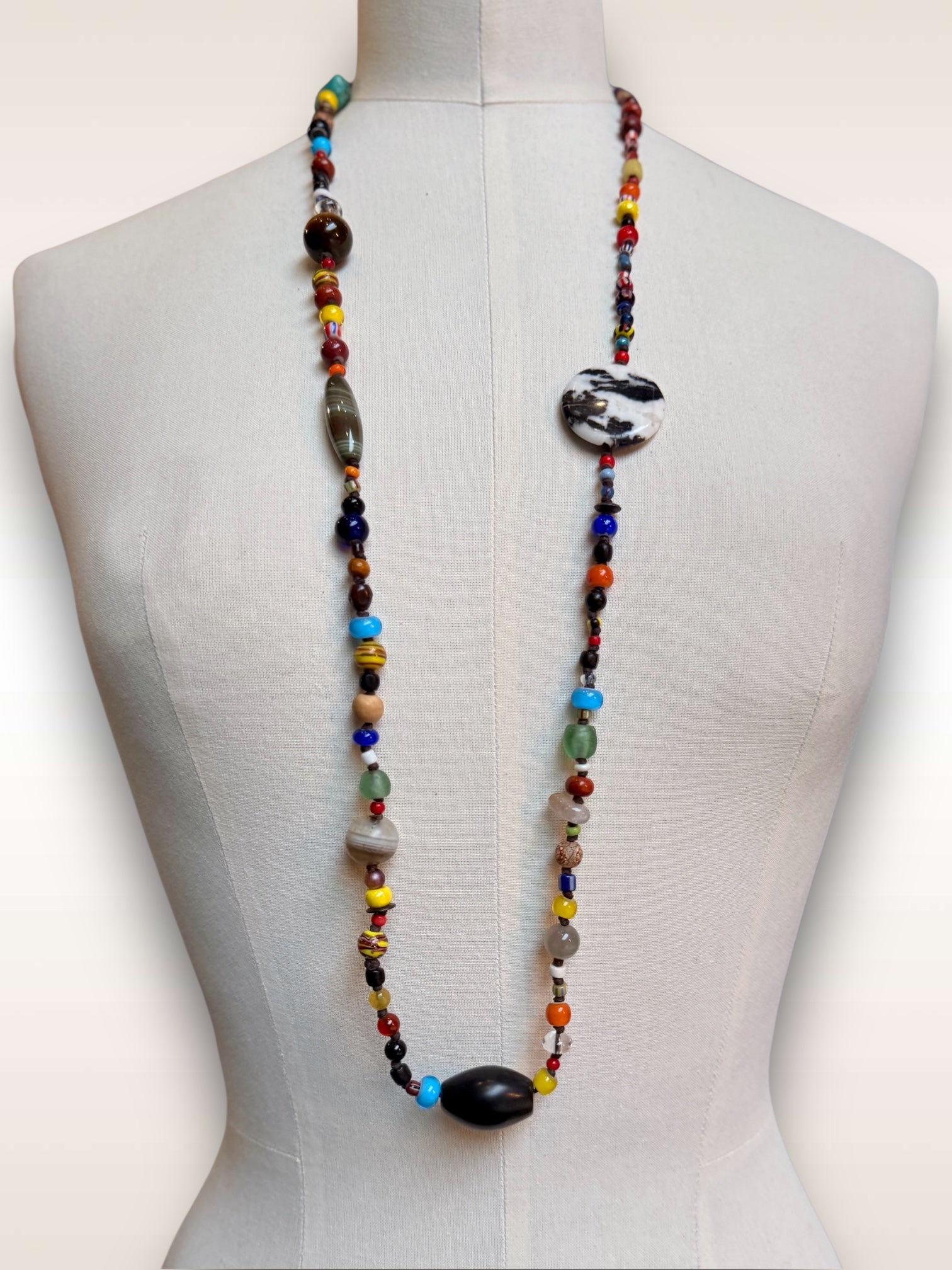 Antique Mixed Glass w/disk necklace B