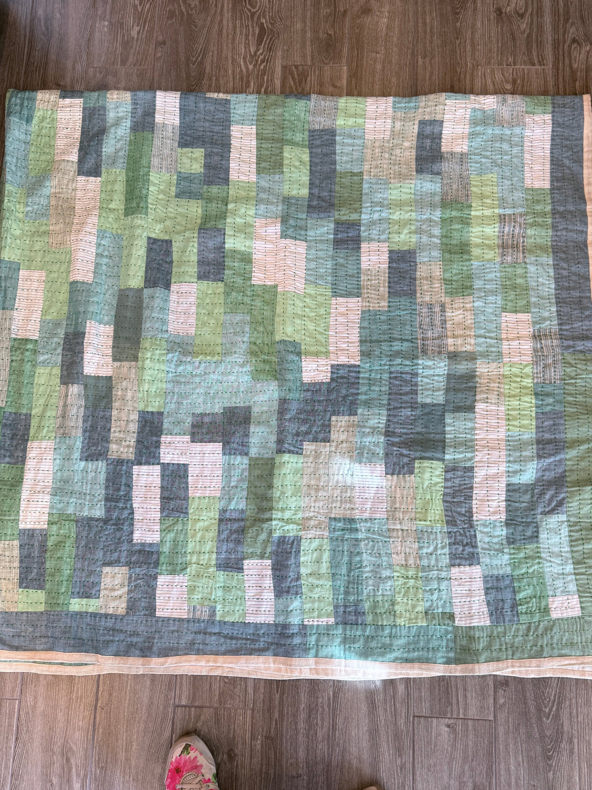 Art quilt king mint blocks