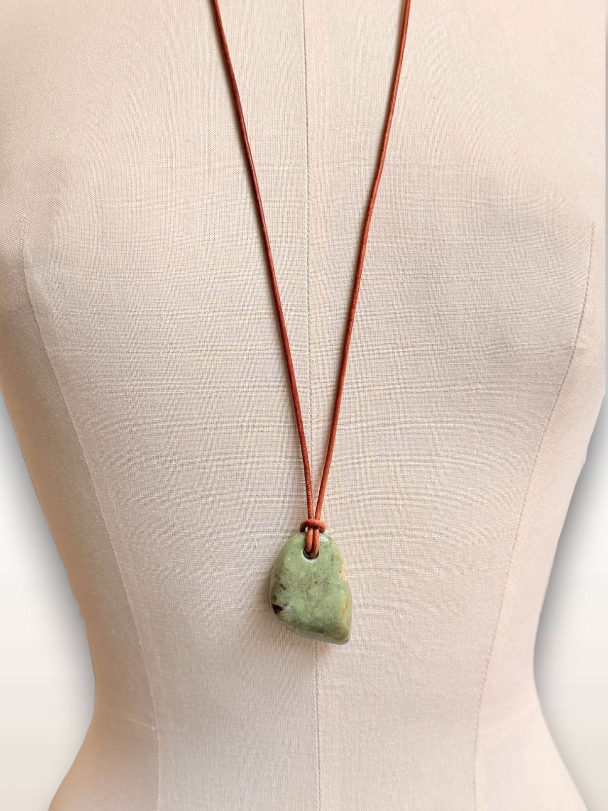 Chrysoprase on leather cord