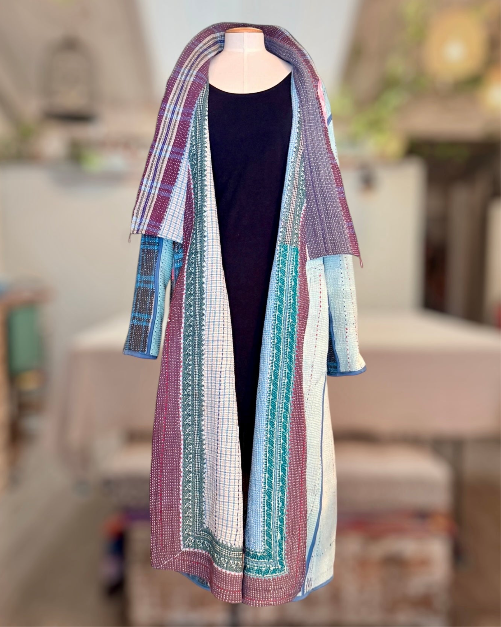 kimono Coat Light Blue Plaid