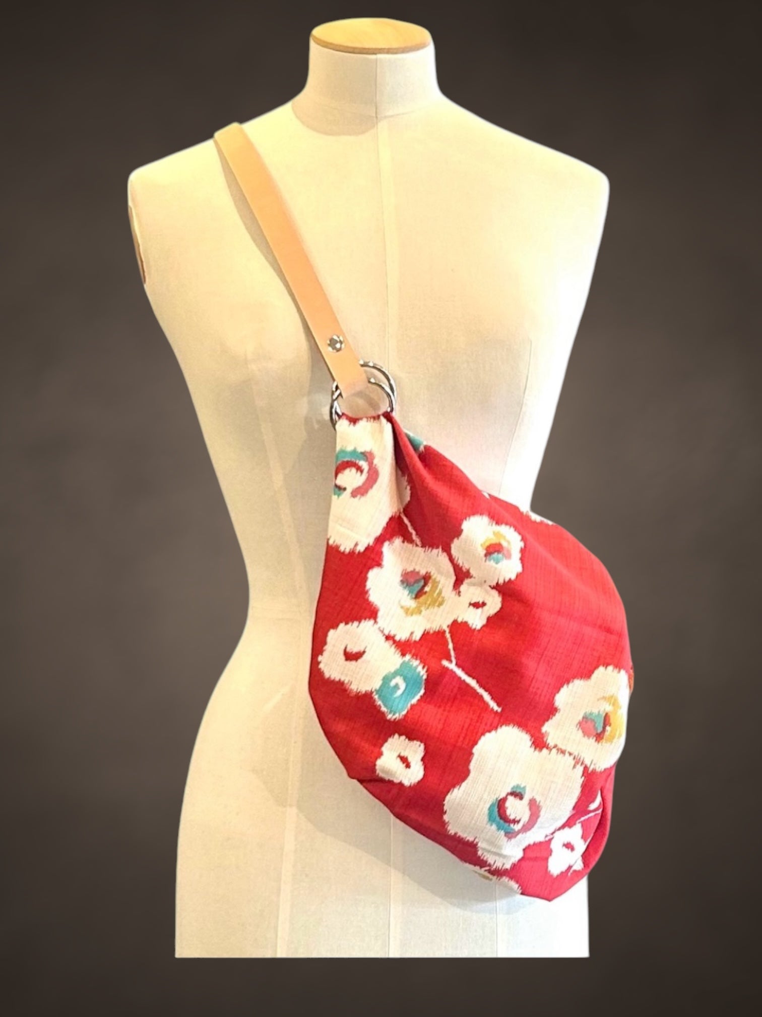 Furoshiki Crossbody Bag (Small) • Red Flowers - Bee, Bark & Moss