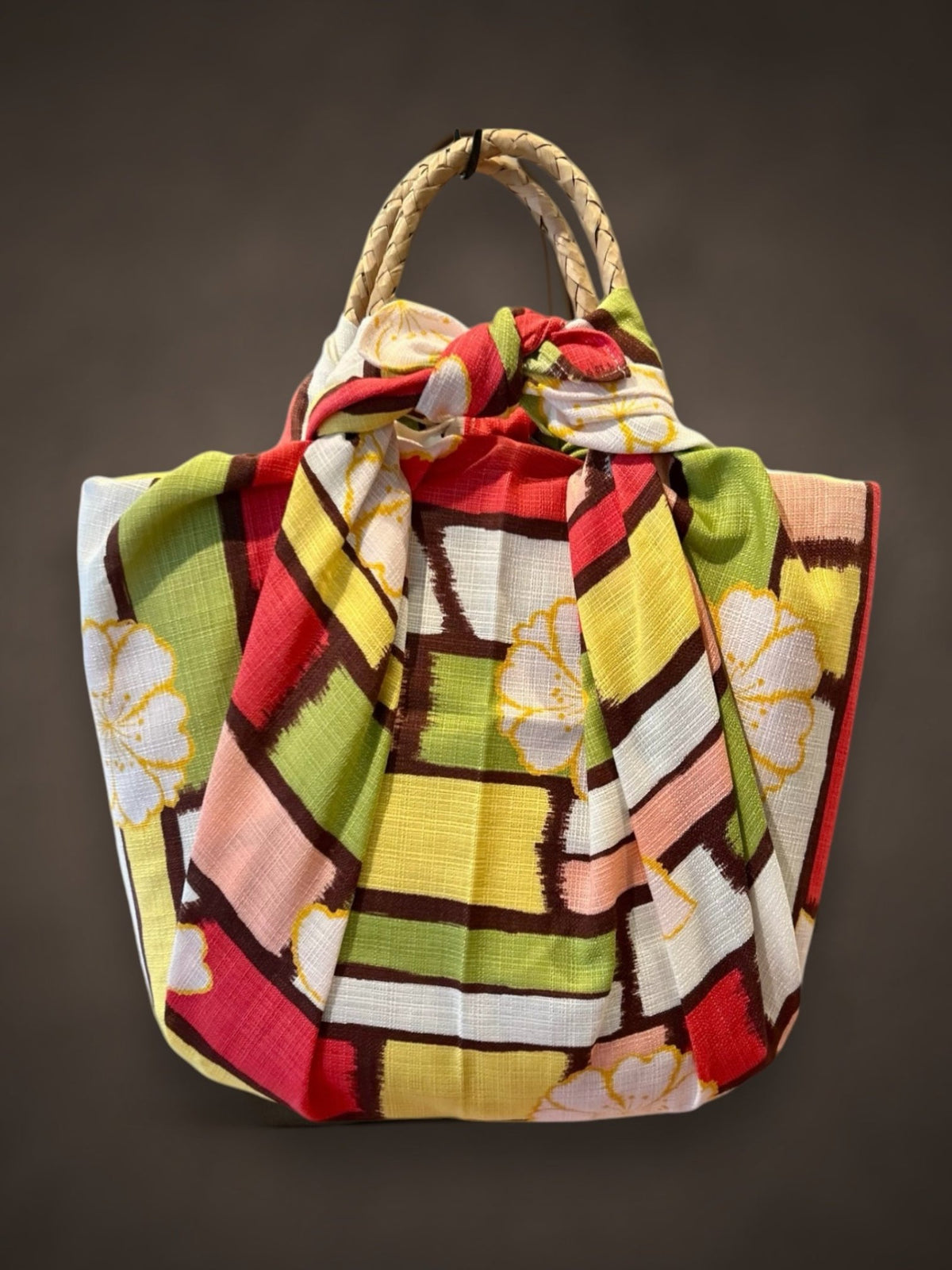 Furoshiki seagrass bag pink/green