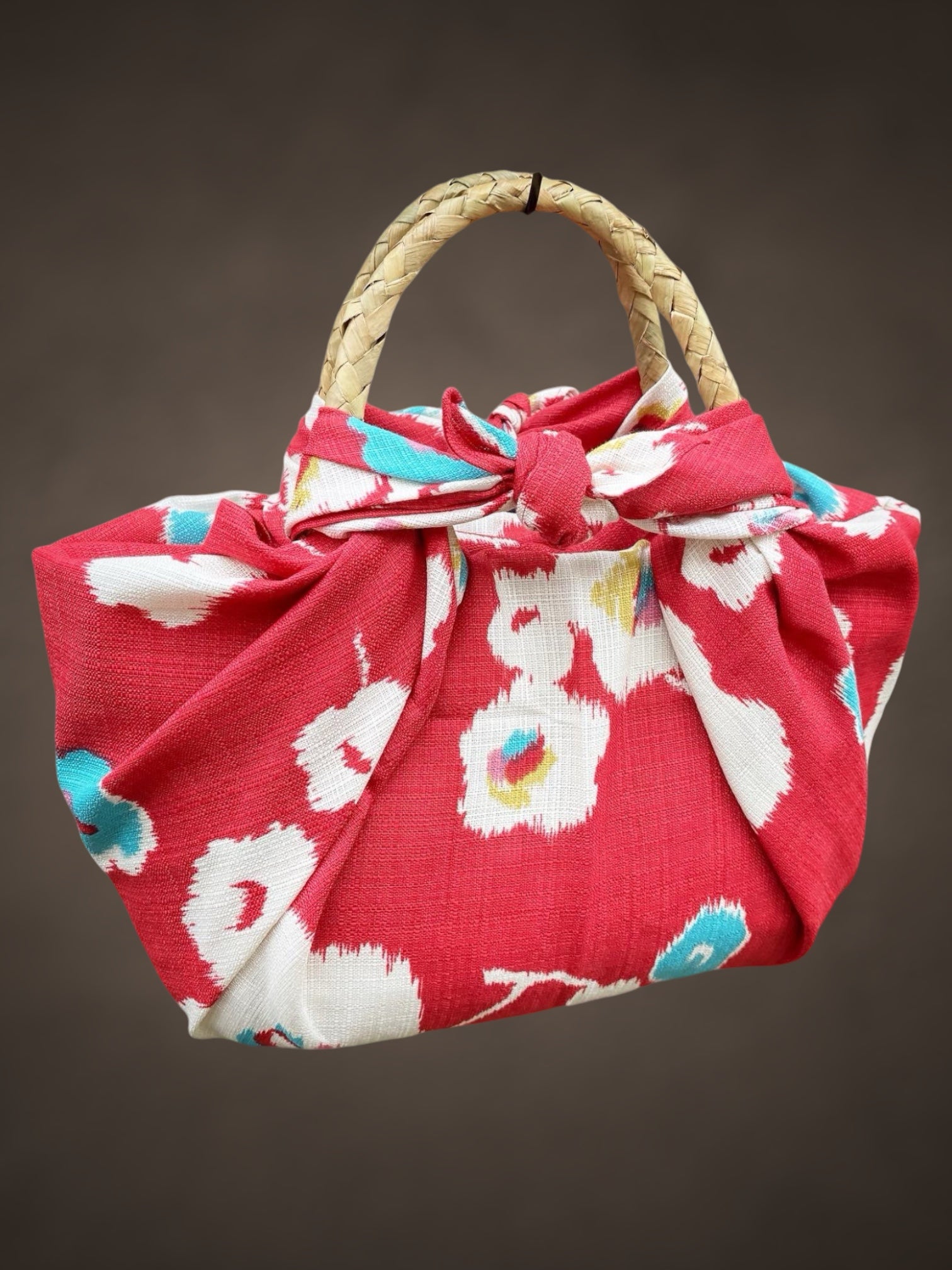 Furoshiki seagrass bag, red flowers