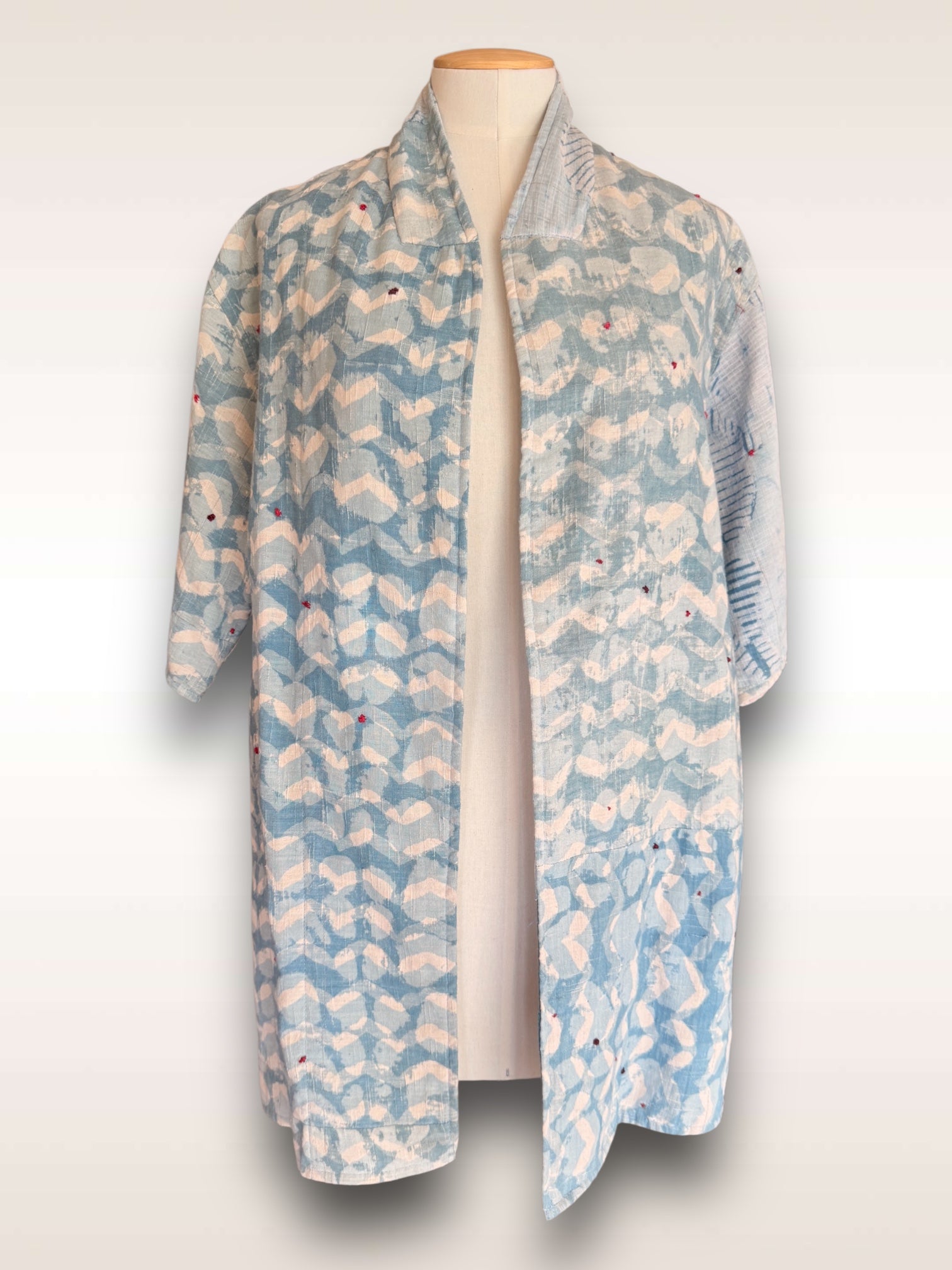 Happi coat light blue block print
