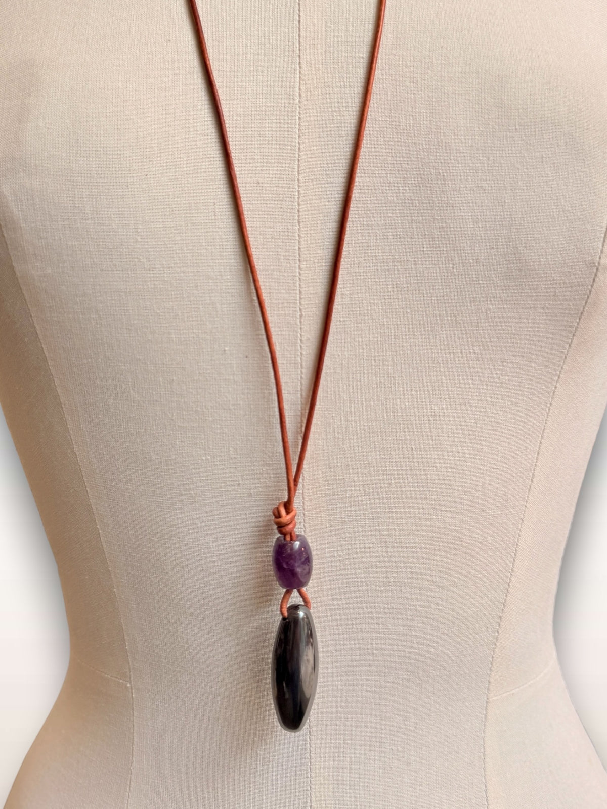 Hematite &amp; amethyst bead necklace