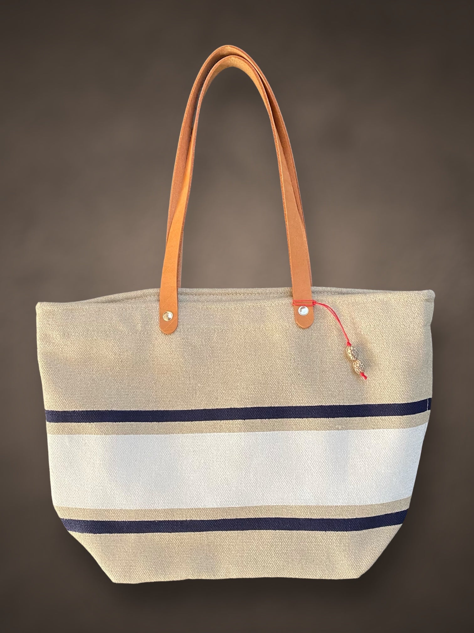 Hemp Market bag white/ Navy stripes M