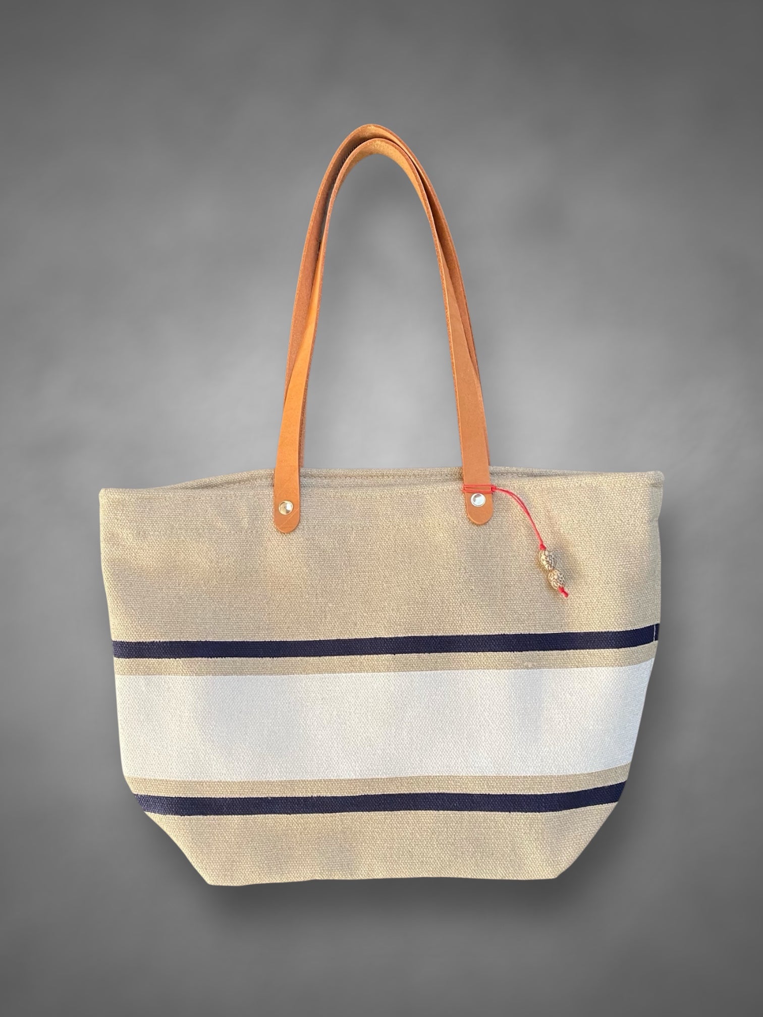 Hemp Market bag white/Navy stripes S