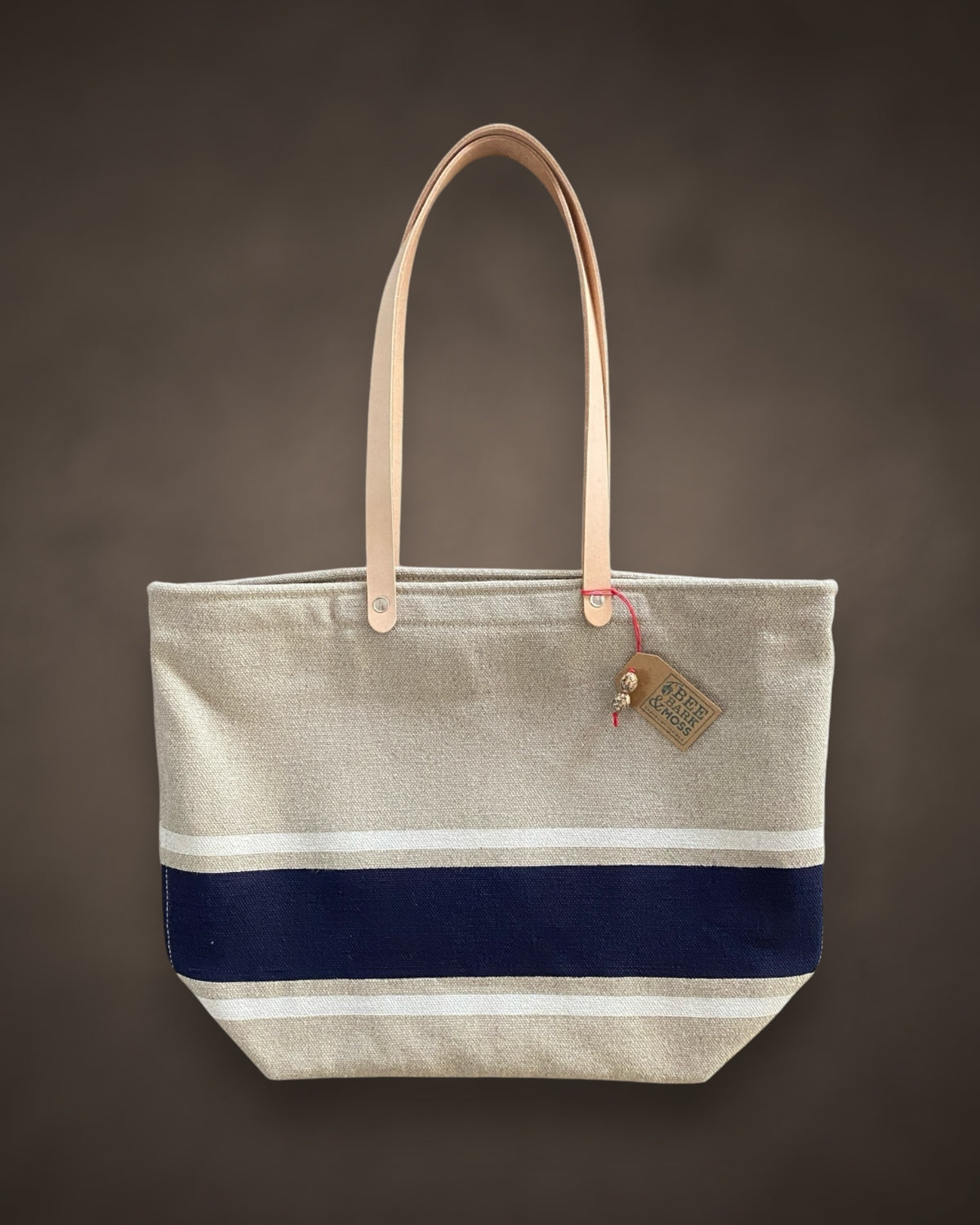 Hempa market bag navy/white stripes M