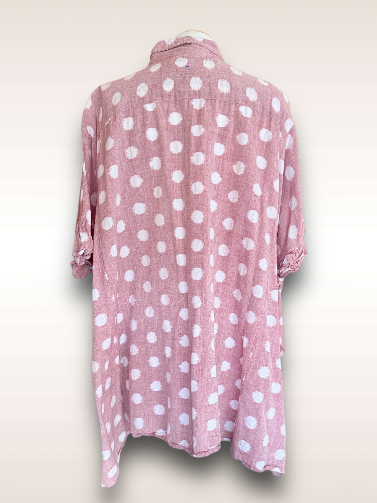 Ikat Ruffle Blouse Pink Polkadots back