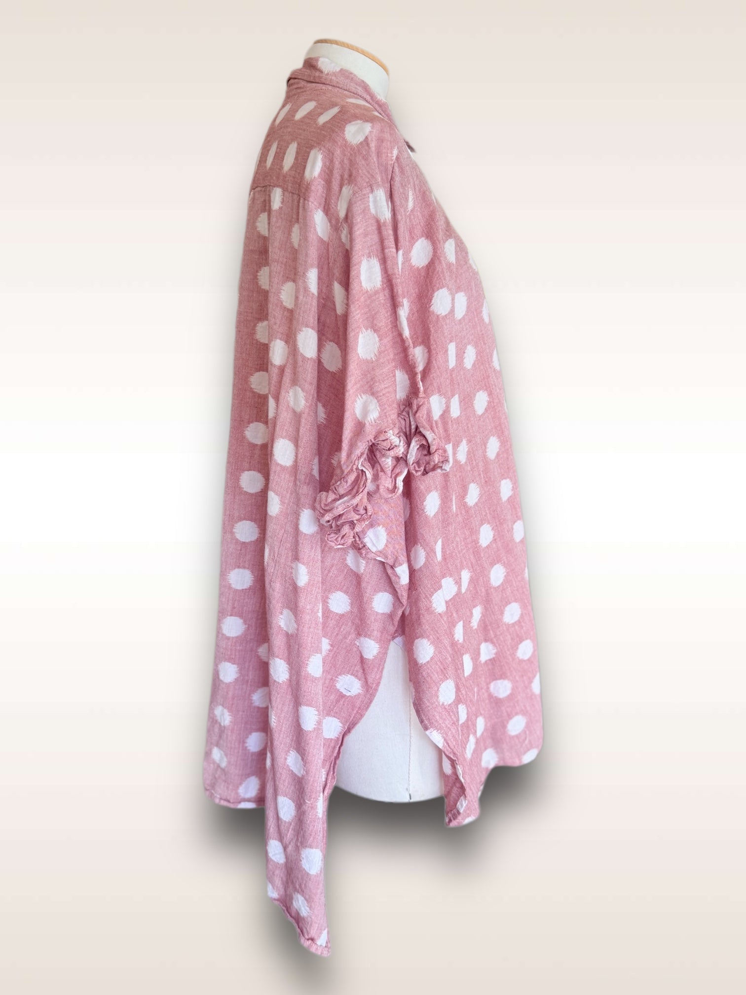 Ikat Ruffle blouse Pink side view