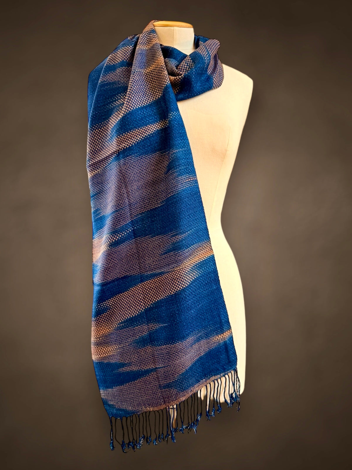 Ikat cotton Scarf • Indigo/Beige (B)