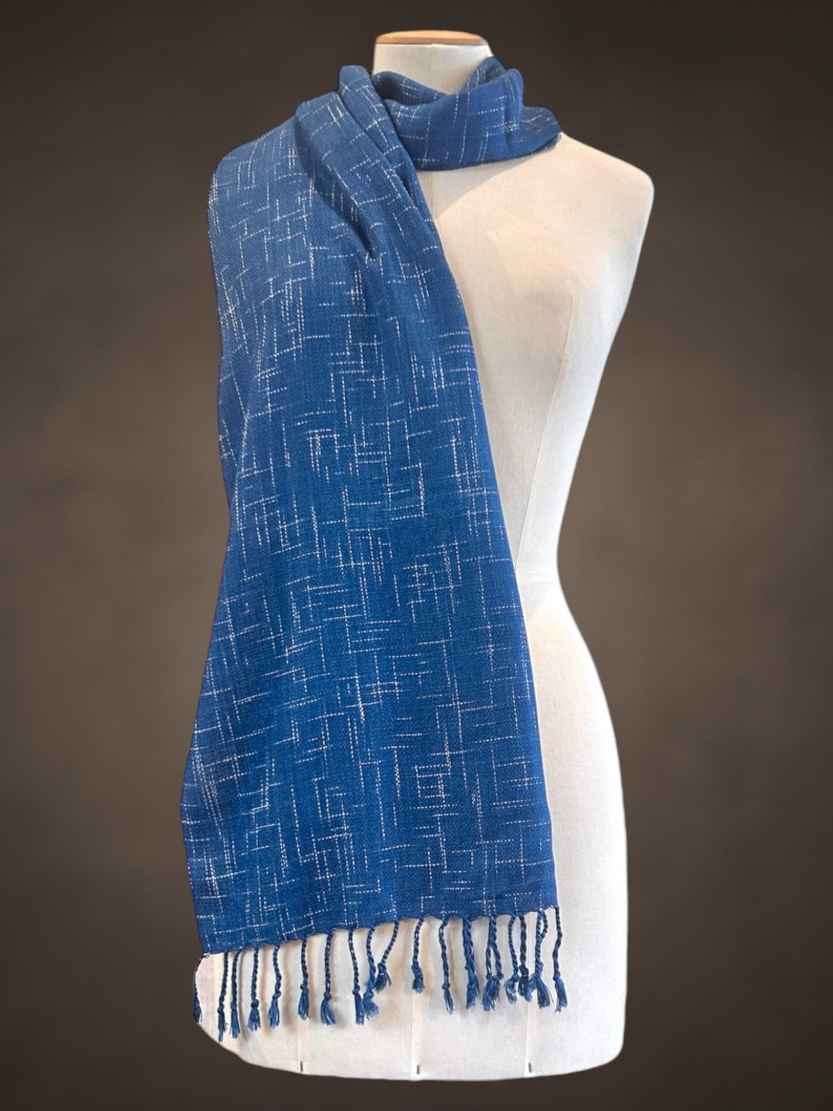 Ikat cotton scarf indigo/white fleck