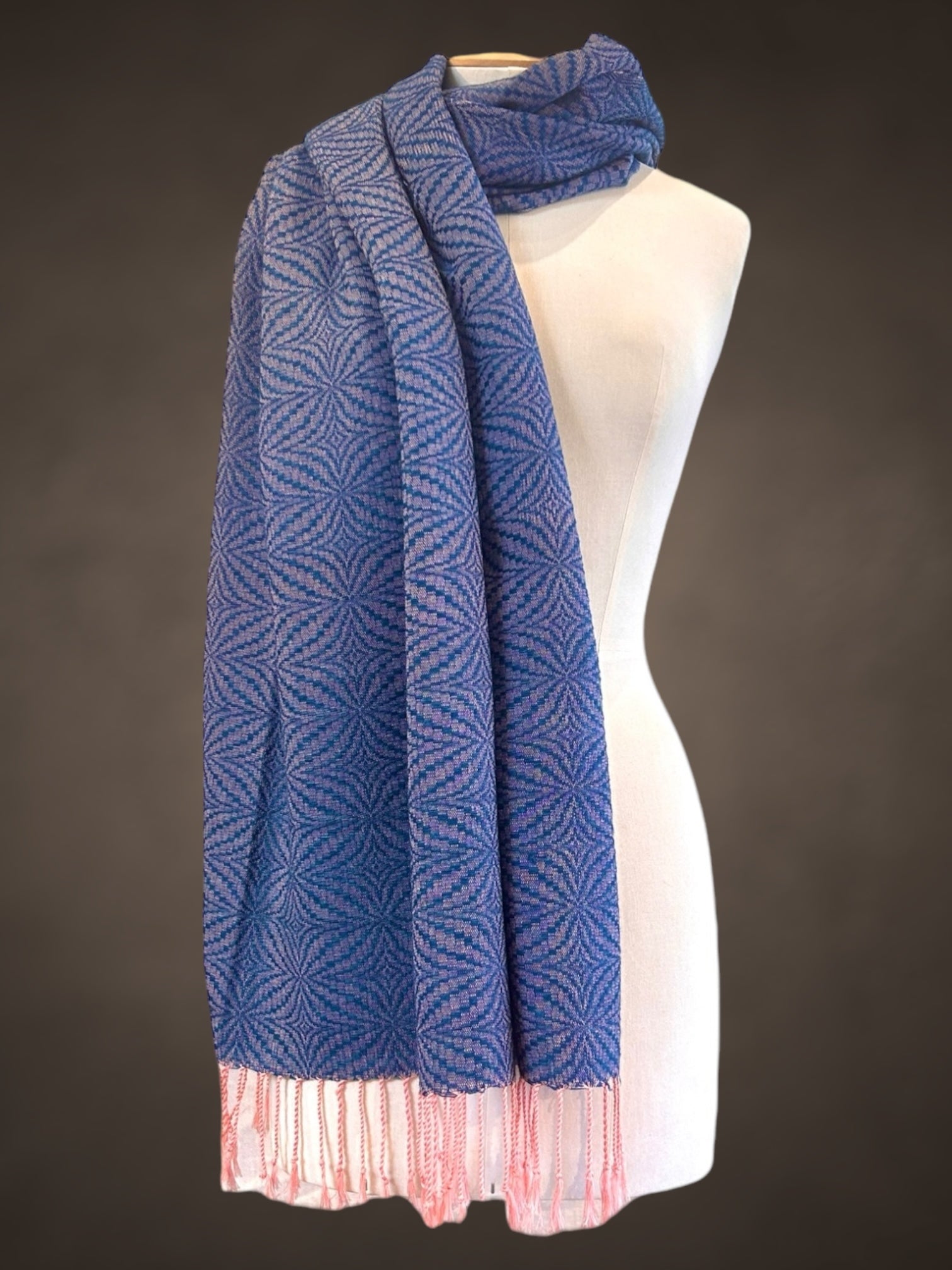 Jacquard cotton shawl pink diamond weave