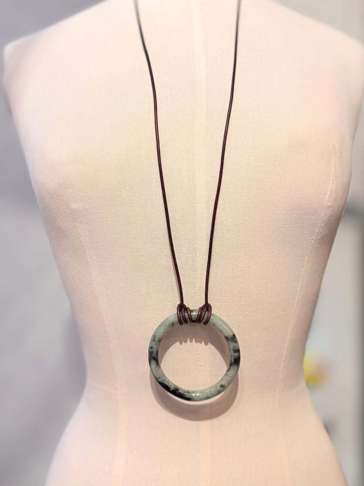Jade Ring necklace Dk Green