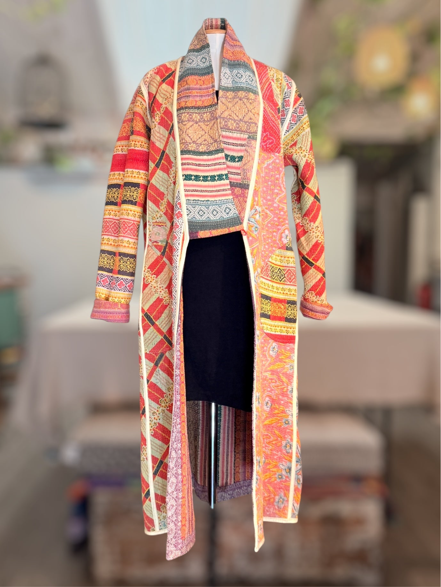 Kimono Coat Gold Pink reverse side