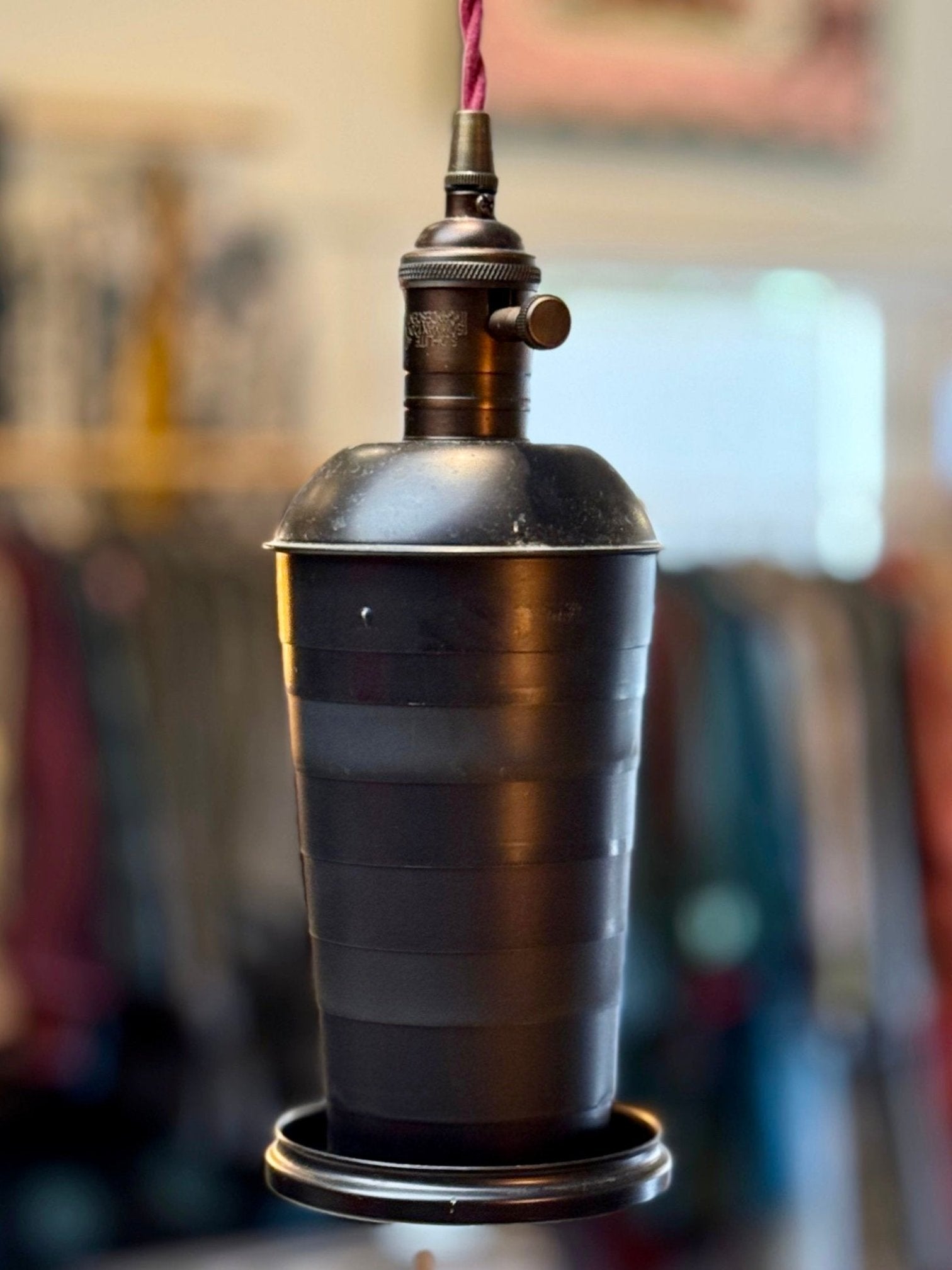 Vintage Military Mapping Pendant Light | Antique Brass & Crimson Cable ...