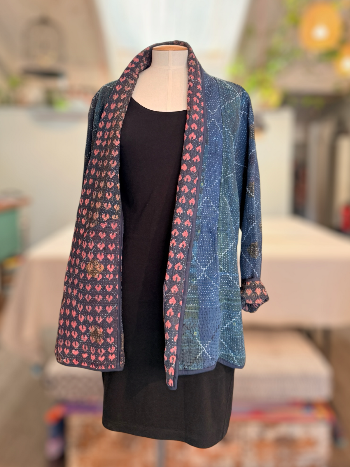 Nuovo Coat Navy with Pink dots