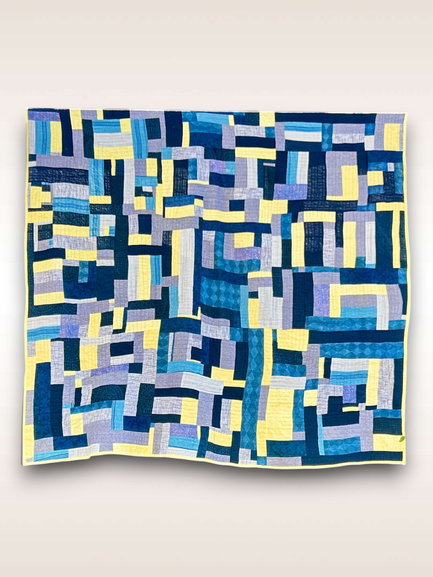 Art Quilt Queen yellow / blue/ indigo(G)