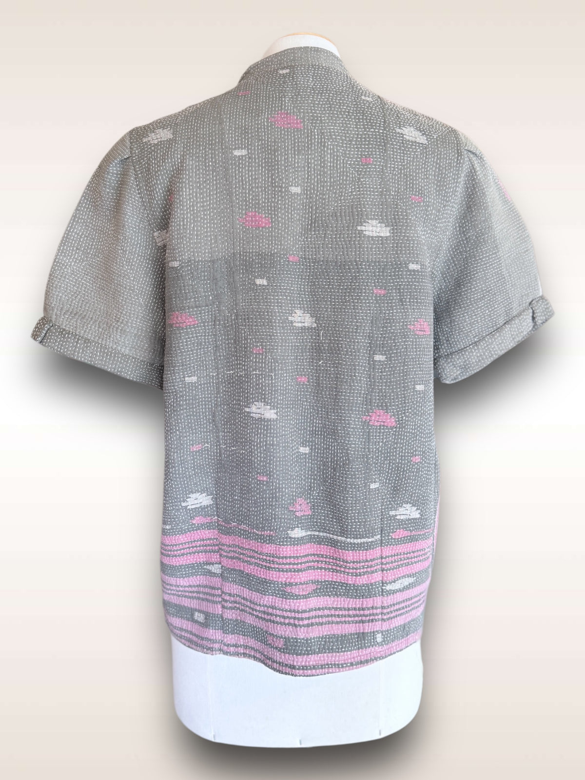 Puff Jacket Gray & Pink Back View