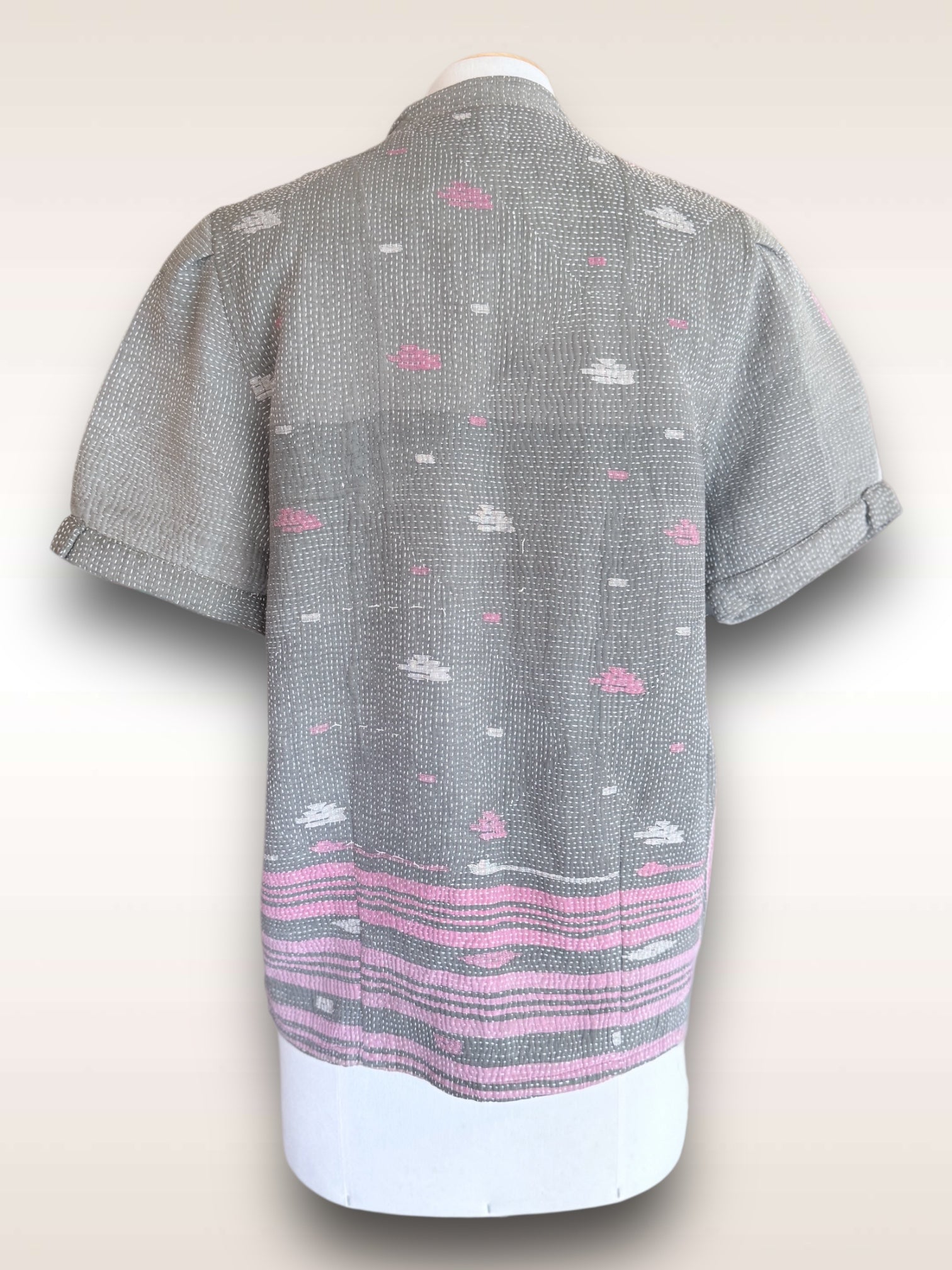 Puff Jacket Gray & Pink Back View