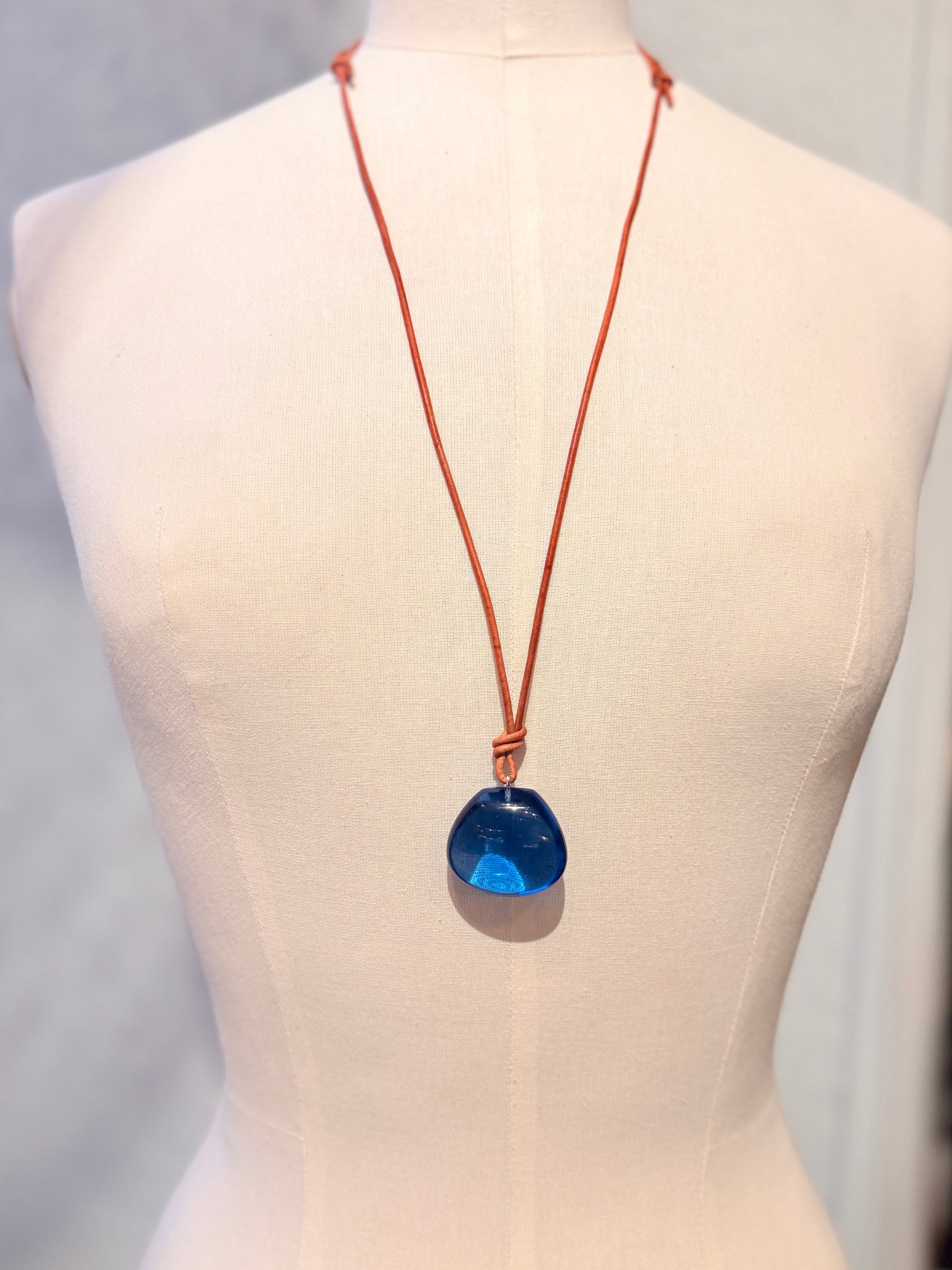Slag glass necklace blue