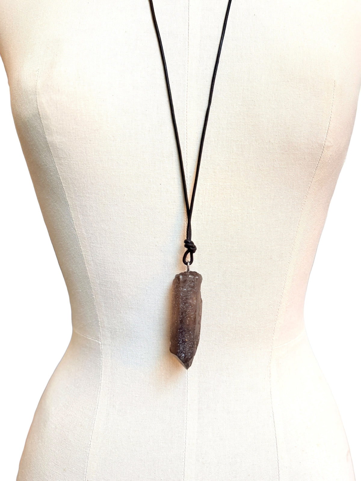 Smokey quartz necklace w/ leather cord