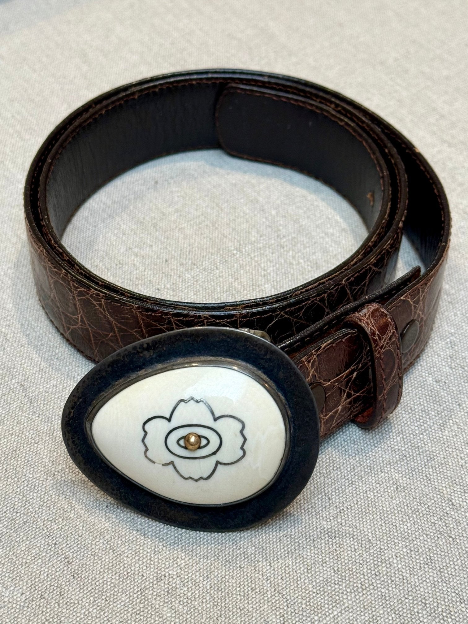 Sterling Silver & Bone Belt Buckle