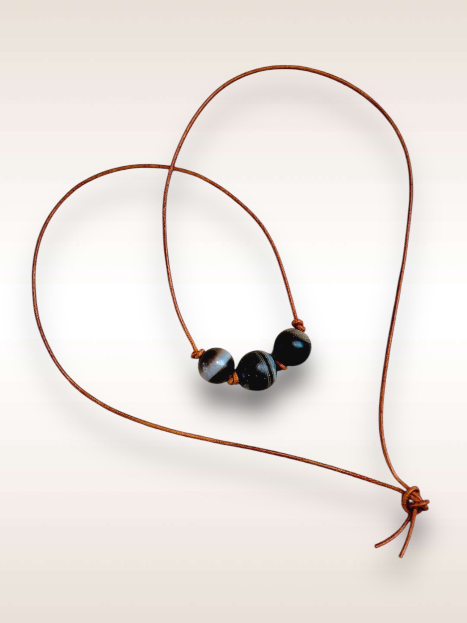 Tibetan Agate beads with leather cord