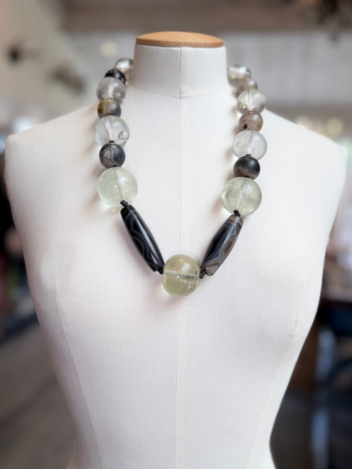 Vintage Glass Tibetan Agate Necklace