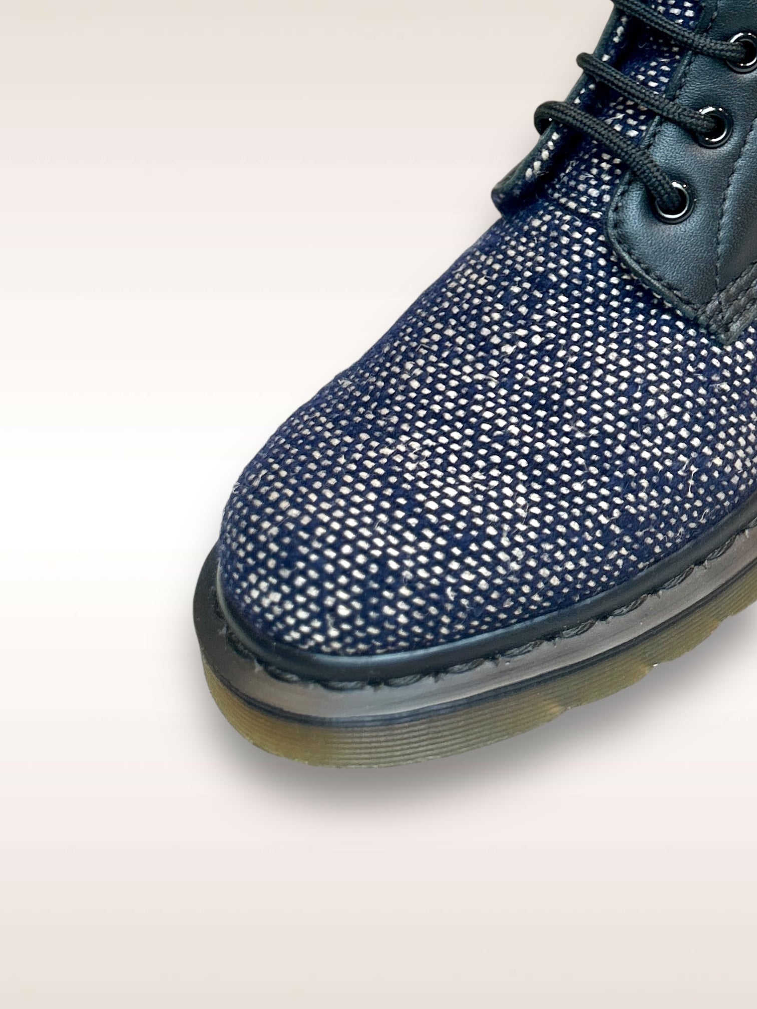 Navy Harris Tweed detail on Dr Marten Boot