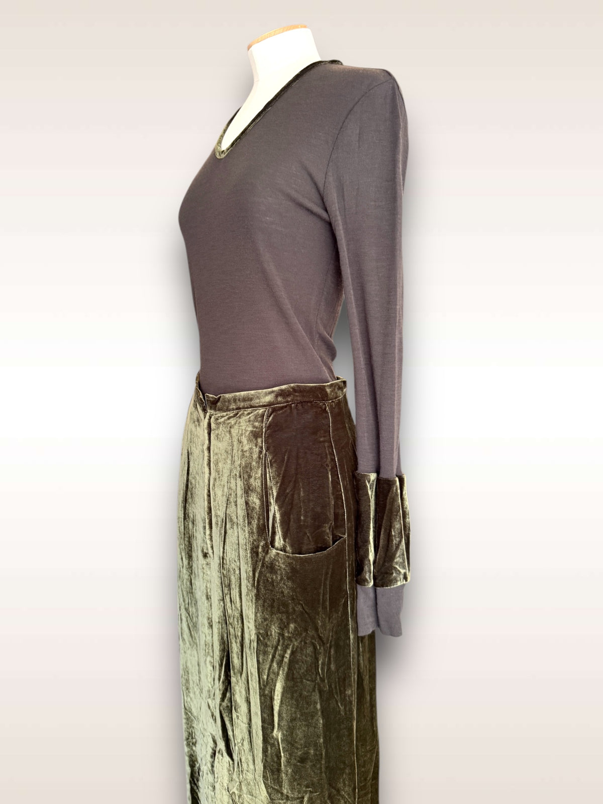 Yohji Yamamoto Bottom Velvet Skirt Ensemble w/ T- Shirt