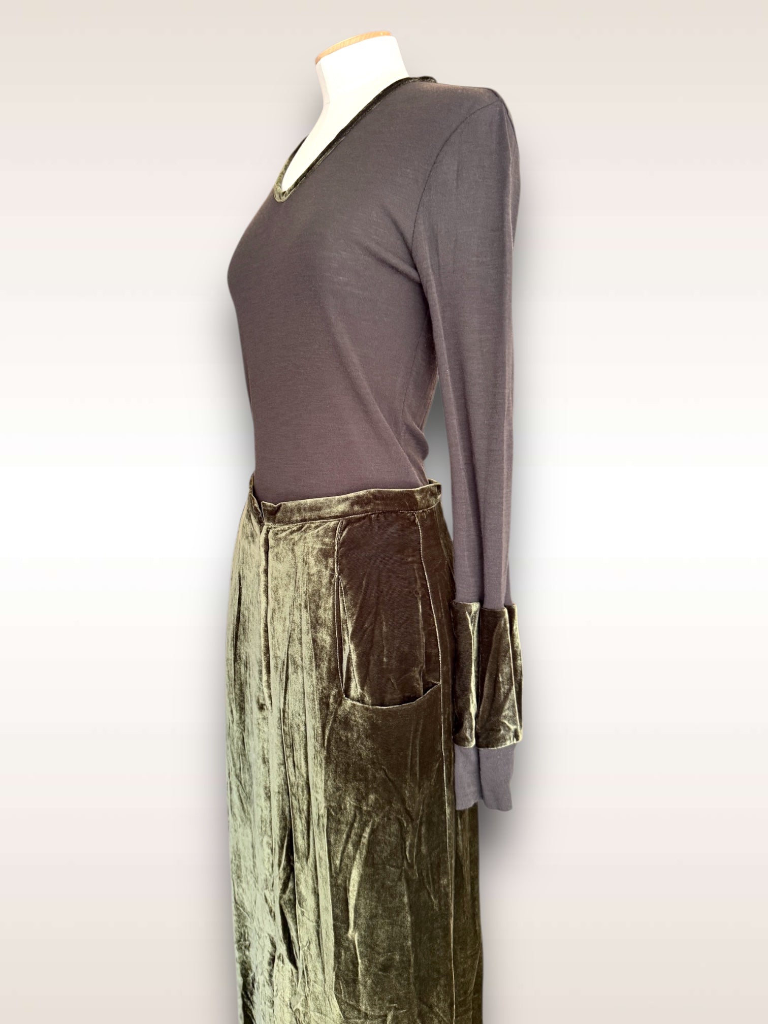 Yohji Yamamoto Bottom Velvet Skirt Ensemble w/ T- Shirt