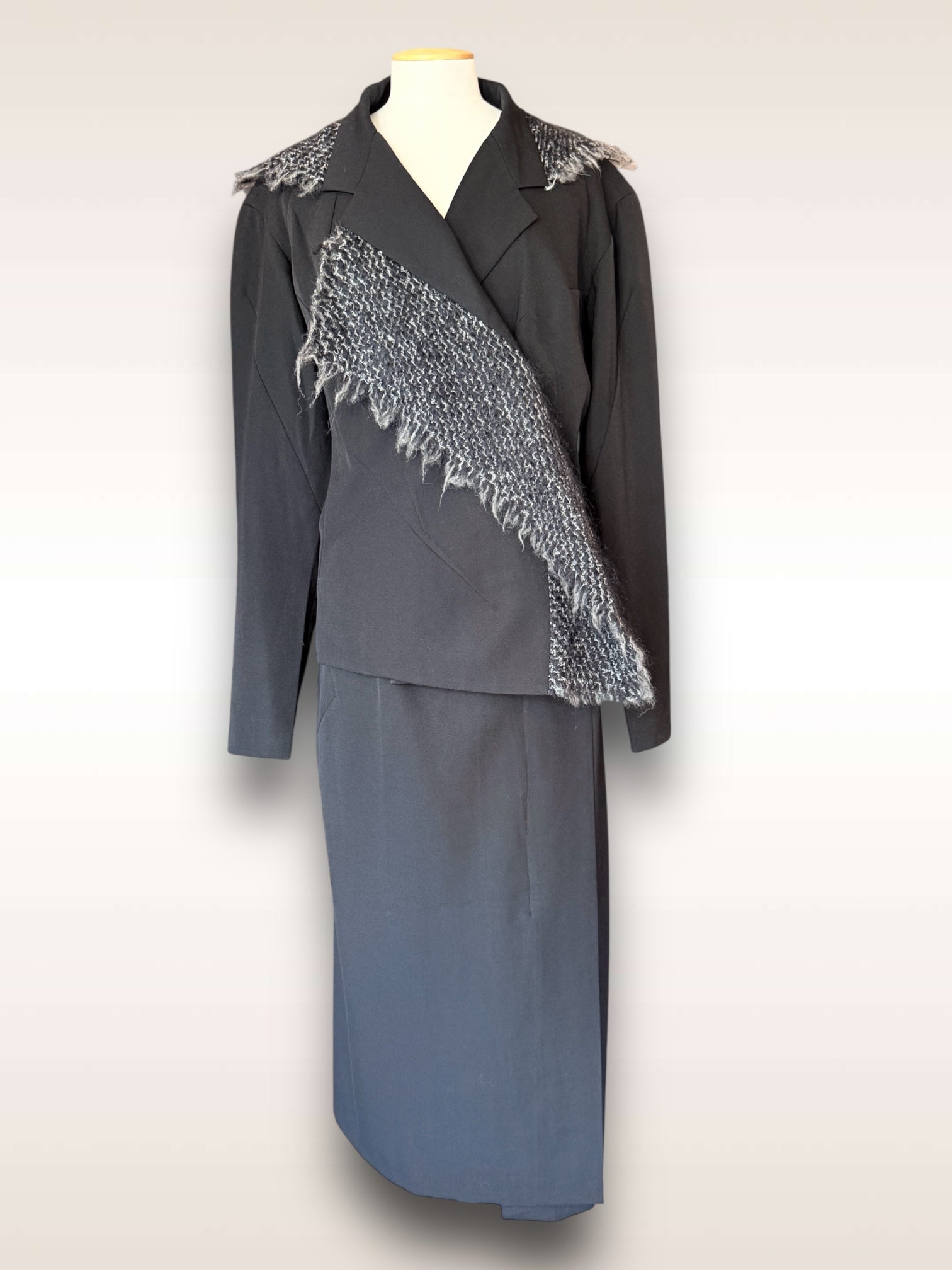 black skirt suit w/ tweed trim aw 1992