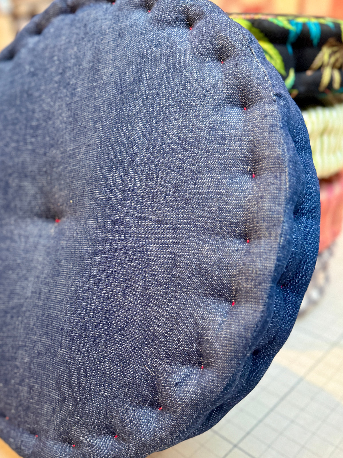 meditation cushion hemp denim detail